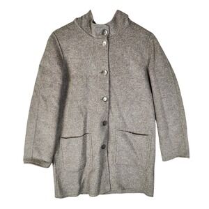 J. Jill Wool Angora Blend Coat Size S Gray Hood Button Front Mid-Length Classic